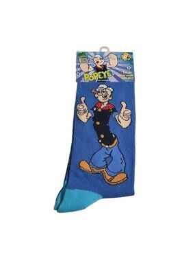 Popeye Mens Womens Crew Socks One Pair Blue Cartoon Character One Size Polyester